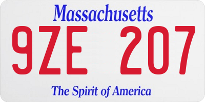 MA license plate 9ZE207