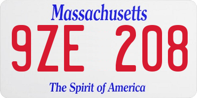 MA license plate 9ZE208