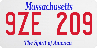 MA license plate 9ZE209
