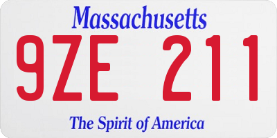 MA license plate 9ZE211