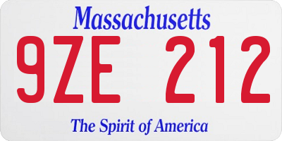 MA license plate 9ZE212