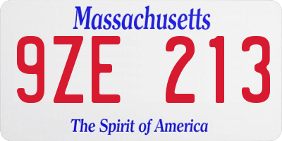 MA license plate 9ZE213