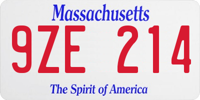 MA license plate 9ZE214