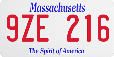 MA license plate 9ZE216