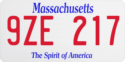 MA license plate 9ZE217
