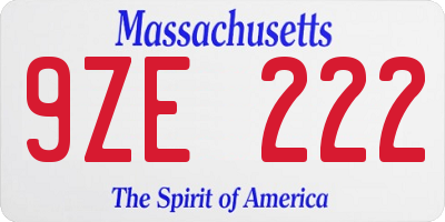 MA license plate 9ZE222