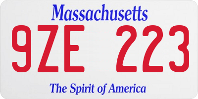 MA license plate 9ZE223