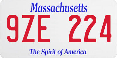 MA license plate 9ZE224