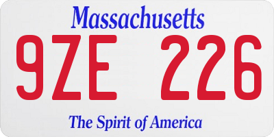 MA license plate 9ZE226