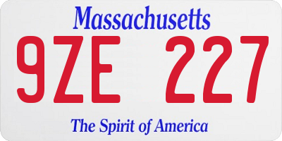 MA license plate 9ZE227