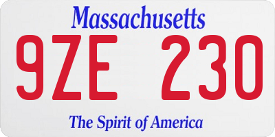 MA license plate 9ZE230