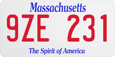 MA license plate 9ZE231