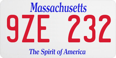 MA license plate 9ZE232