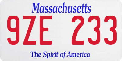 MA license plate 9ZE233