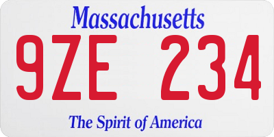 MA license plate 9ZE234
