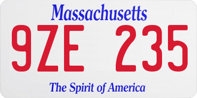 MA license plate 9ZE235