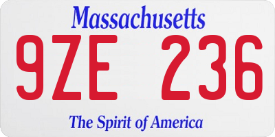 MA license plate 9ZE236