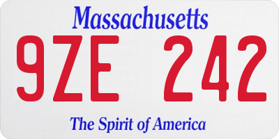 MA license plate 9ZE242