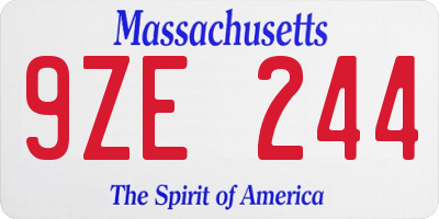 MA license plate 9ZE244