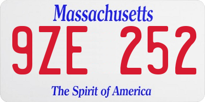 MA license plate 9ZE252