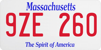 MA license plate 9ZE260