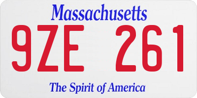 MA license plate 9ZE261