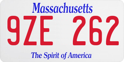 MA license plate 9ZE262