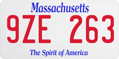 MA license plate 9ZE263