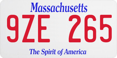 MA license plate 9ZE265