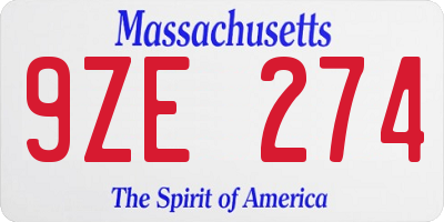 MA license plate 9ZE274