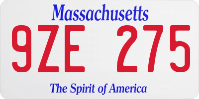 MA license plate 9ZE275