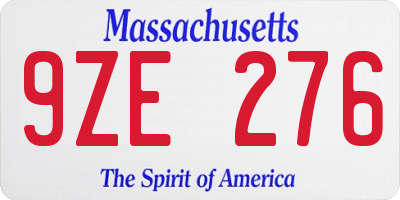 MA license plate 9ZE276