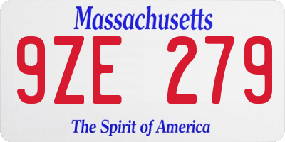 MA license plate 9ZE279