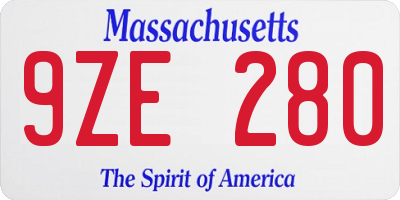 MA license plate 9ZE280