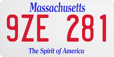 MA license plate 9ZE281