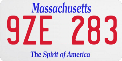 MA license plate 9ZE283