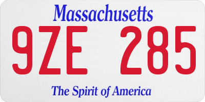 MA license plate 9ZE285