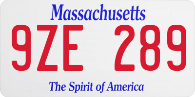 MA license plate 9ZE289