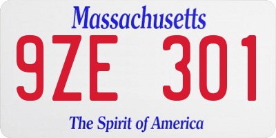 MA license plate 9ZE301