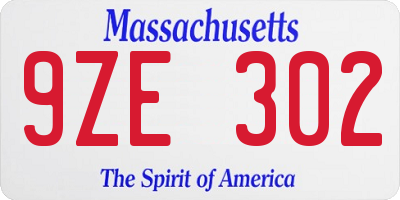 MA license plate 9ZE302