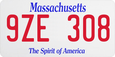 MA license plate 9ZE308