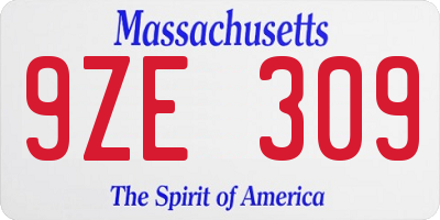 MA license plate 9ZE309