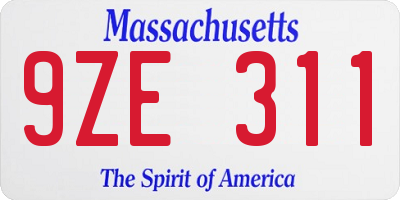 MA license plate 9ZE311