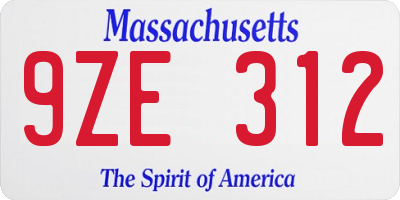 MA license plate 9ZE312