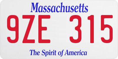 MA license plate 9ZE315