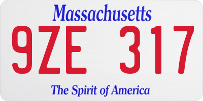 MA license plate 9ZE317