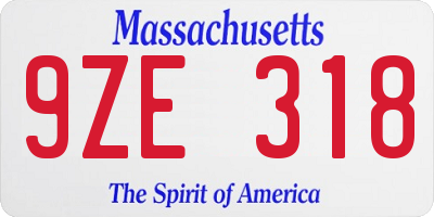 MA license plate 9ZE318