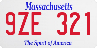 MA license plate 9ZE321