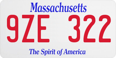 MA license plate 9ZE322