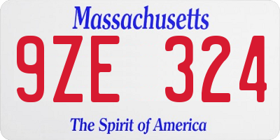 MA license plate 9ZE324